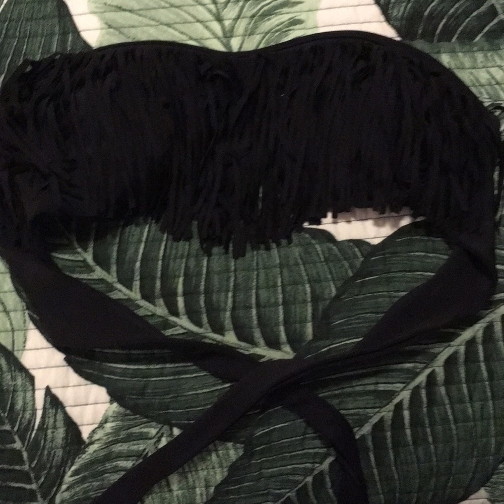 Black Fringe Tie Bikini Top Medium